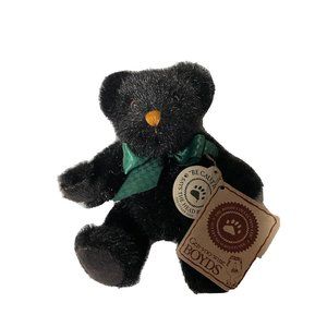 Boyds Bear Small Black Bear Green Ribbon Jointed Bang With Tag 7"